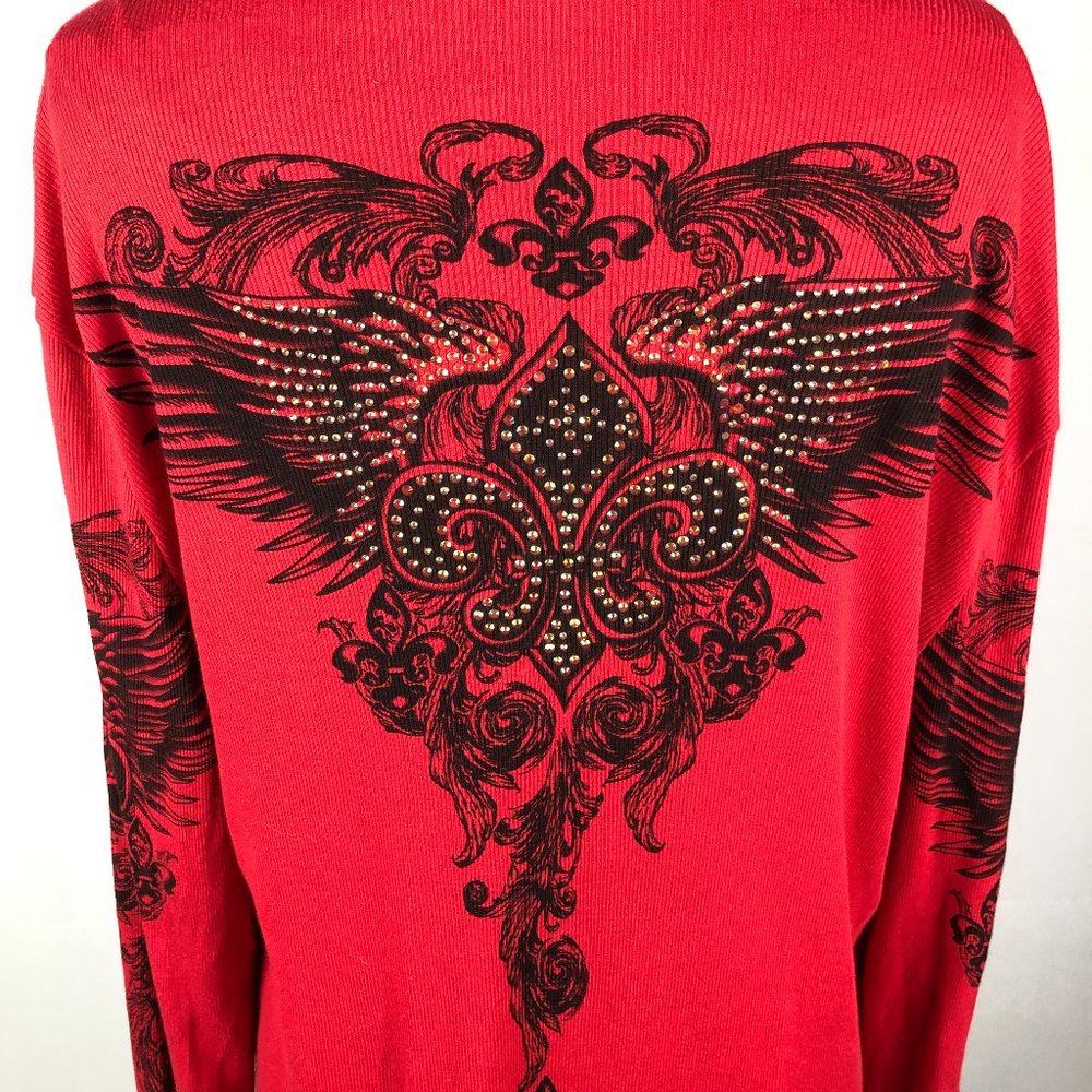 Red & Black Fleur De Lis Embellished Zip Hoodie 2X
